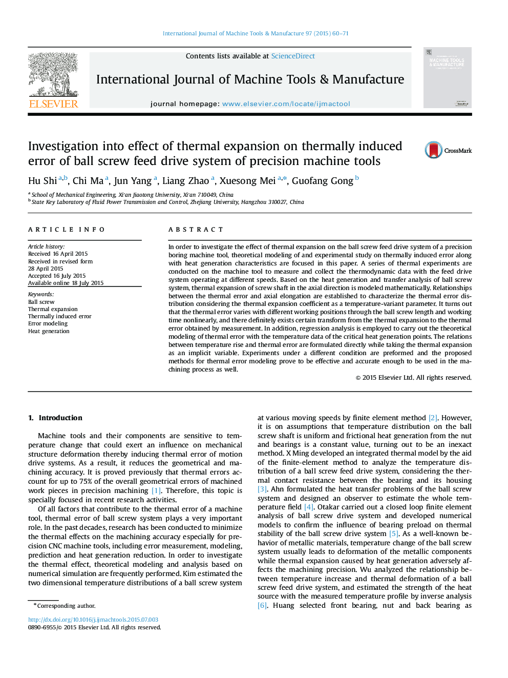 Investigation into effect of thermal expansion on thermally induced error of ball screw feed drive system of precision machine tools