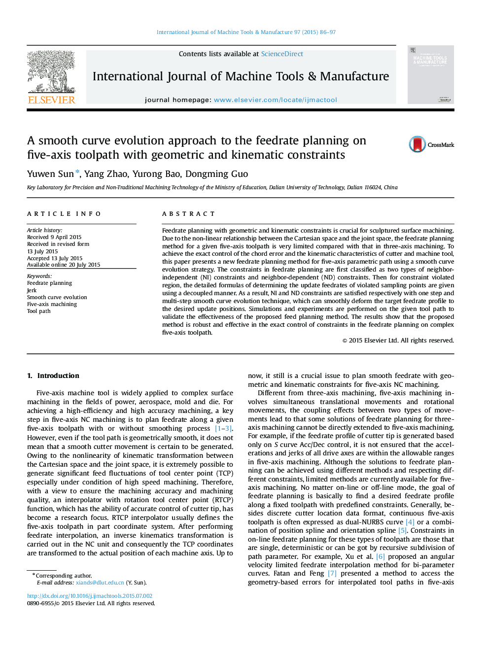 A smooth curve evolution approach to the feedrate planning on five-axis toolpath with geometric and kinematic constraints