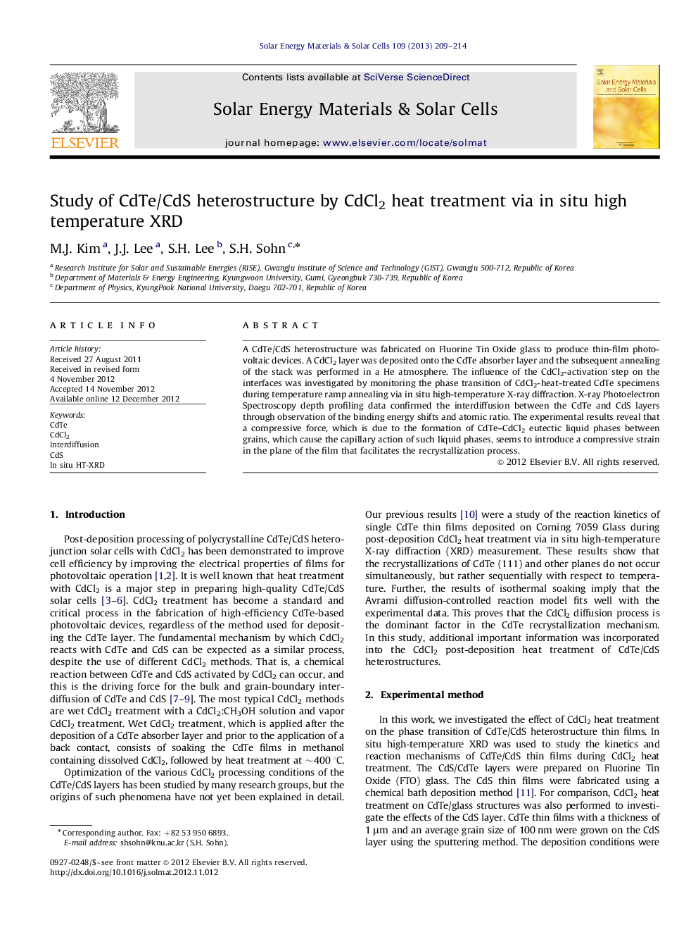 Study of CdTe/CdS heterostructure by CdCl2 heat treatment via in situ high temperature XRD