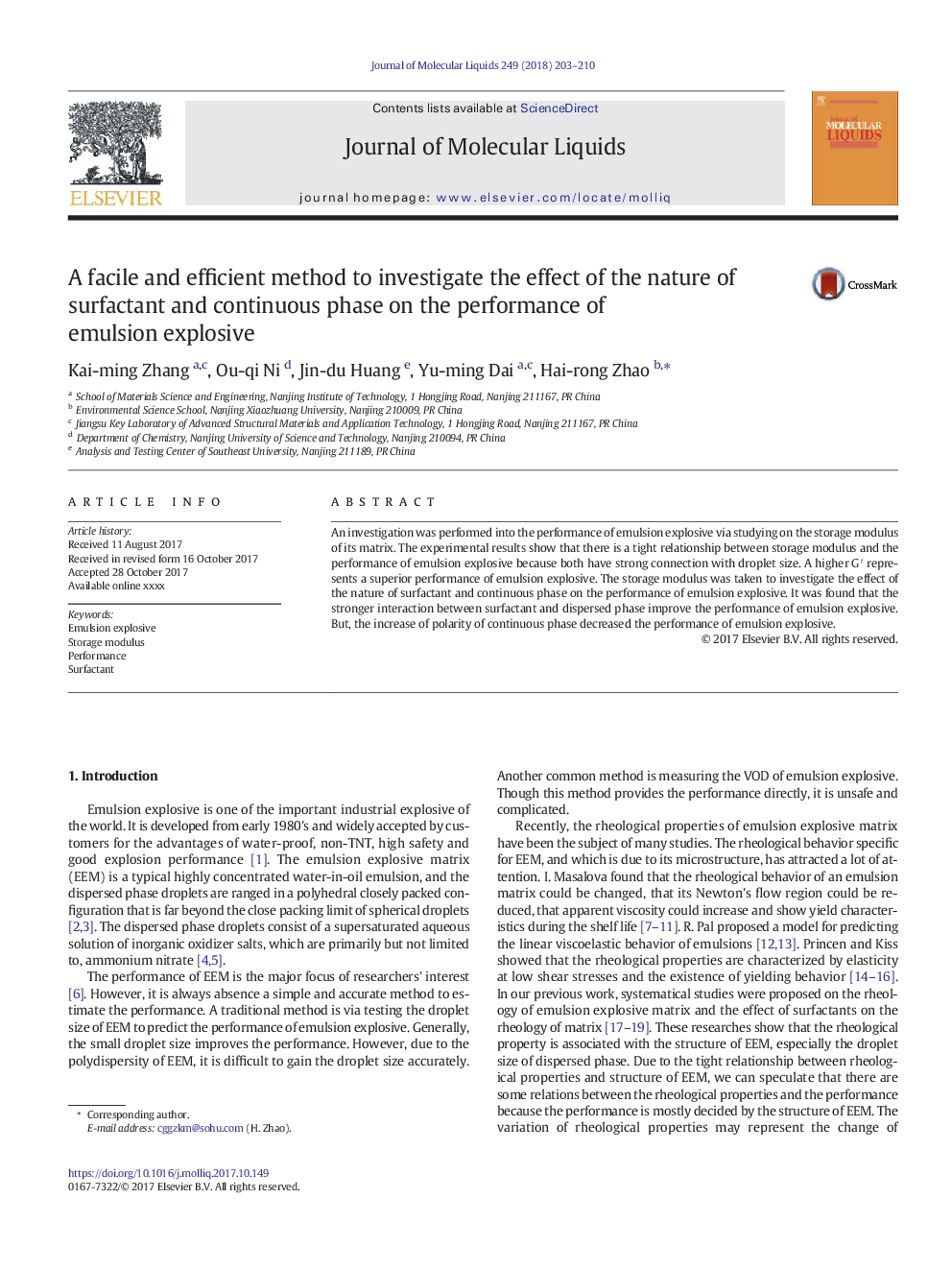 A facile and efficient method to investigate the effect of the nature of surfactant and continuous phase on the performance of emulsion explosive