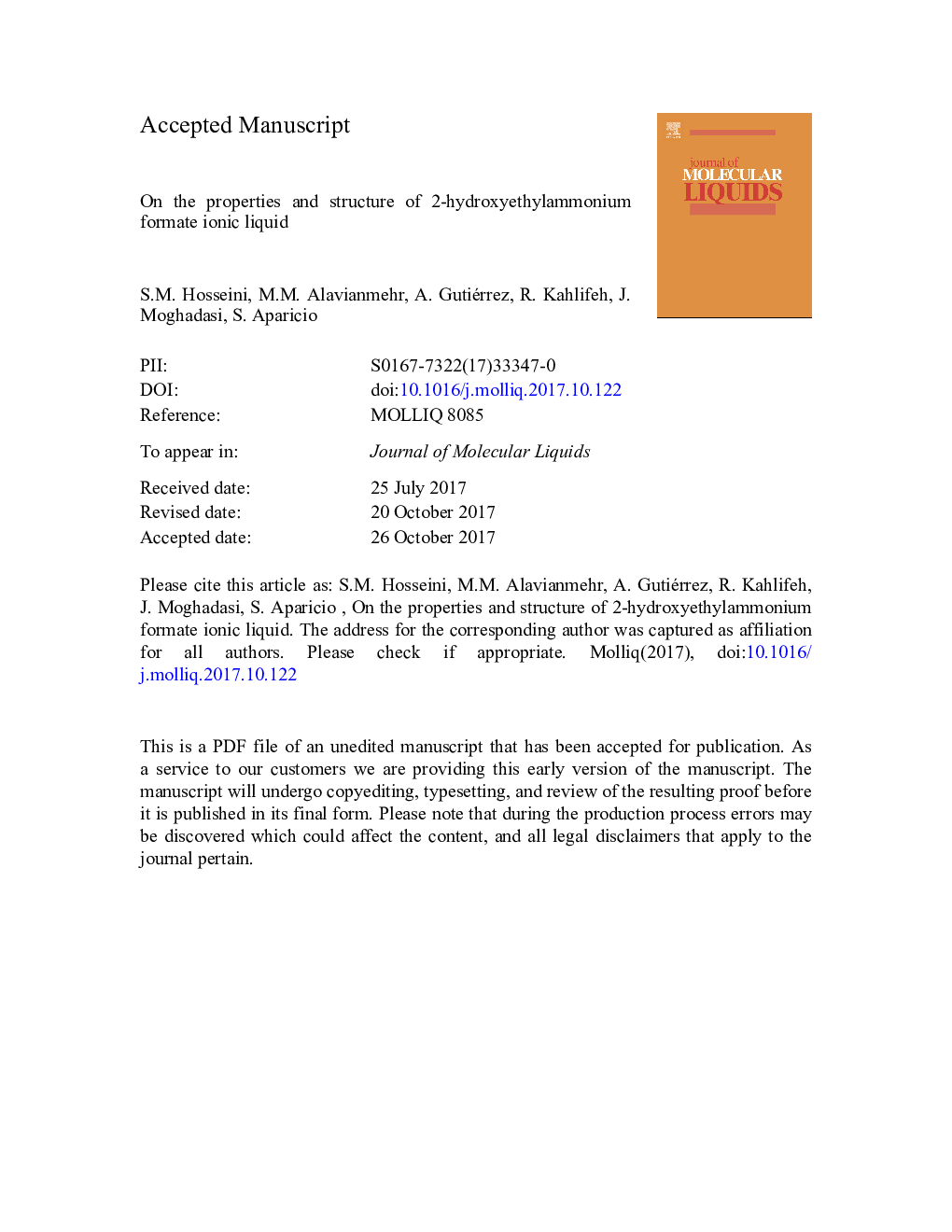 On the properties and structure of 2-hydroxyethylammonium formate ionic liquid