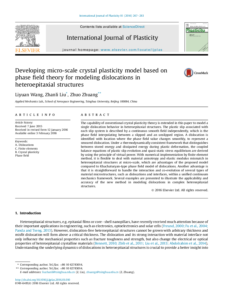 Developing micro-scale crystal plasticity model based on phase field theory for modeling dislocations in heteroepitaxial structures