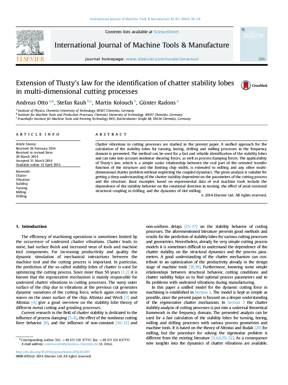 Extension of Tlusty׳s law for the identification of chatter stability lobes in multi-dimensional cutting processes