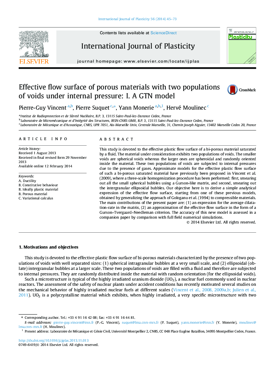 Effective flow surface of porous materials with two populations of voids under internal pressure: I. A GTN model