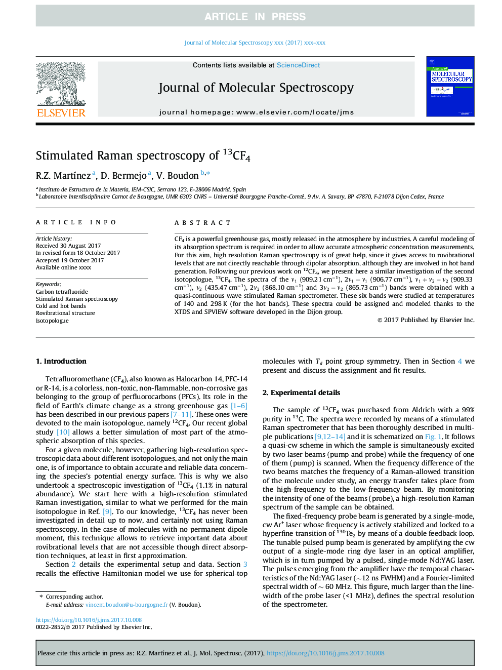 Stimulated Raman spectroscopy of 13CF4