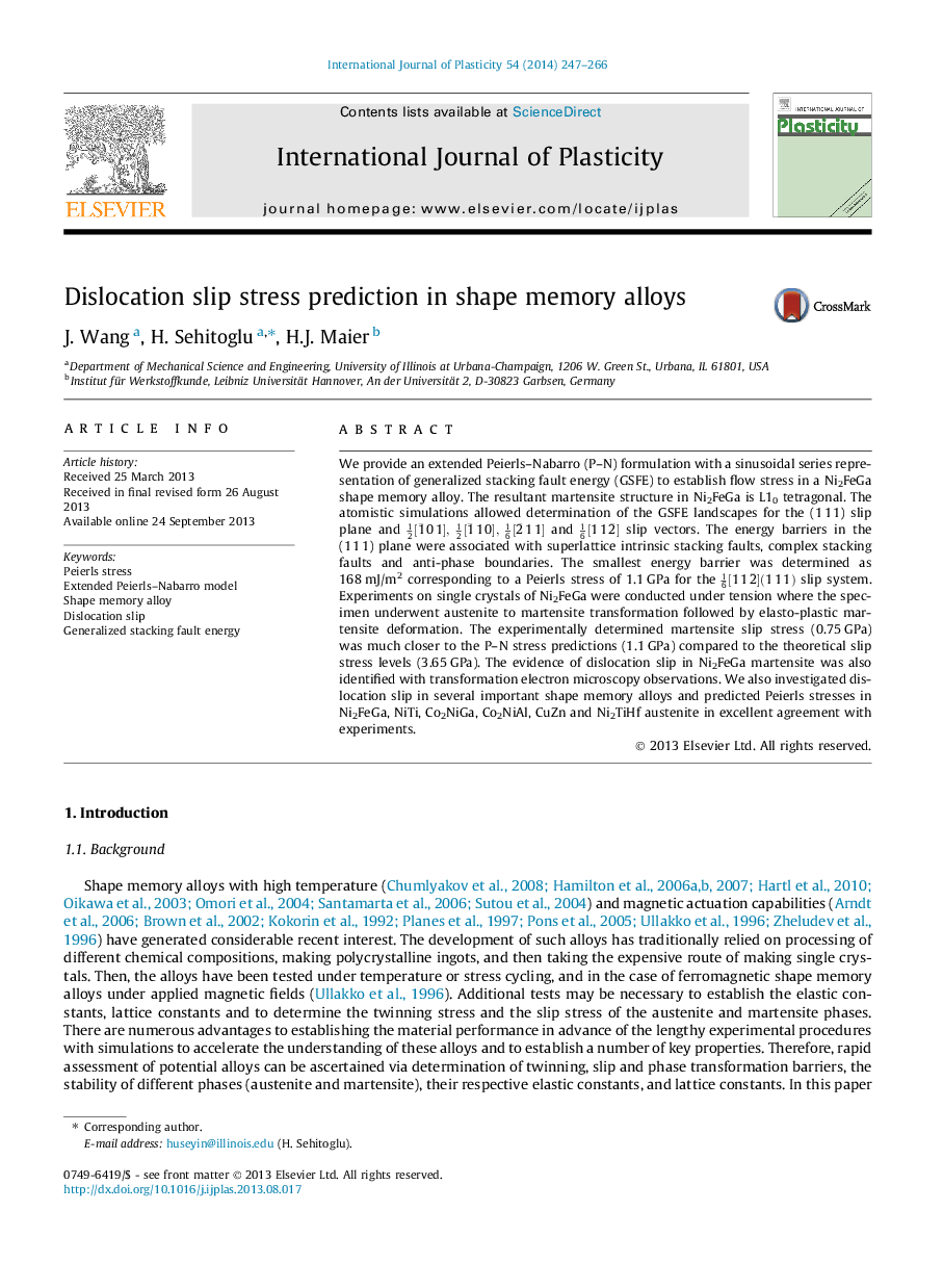 Dislocation slip stress prediction in shape memory alloys