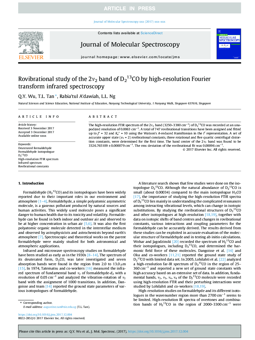 Rovibrational study of the 2Î½2 band of D213CO by high-resolution Fourier transform infrared spectroscopy