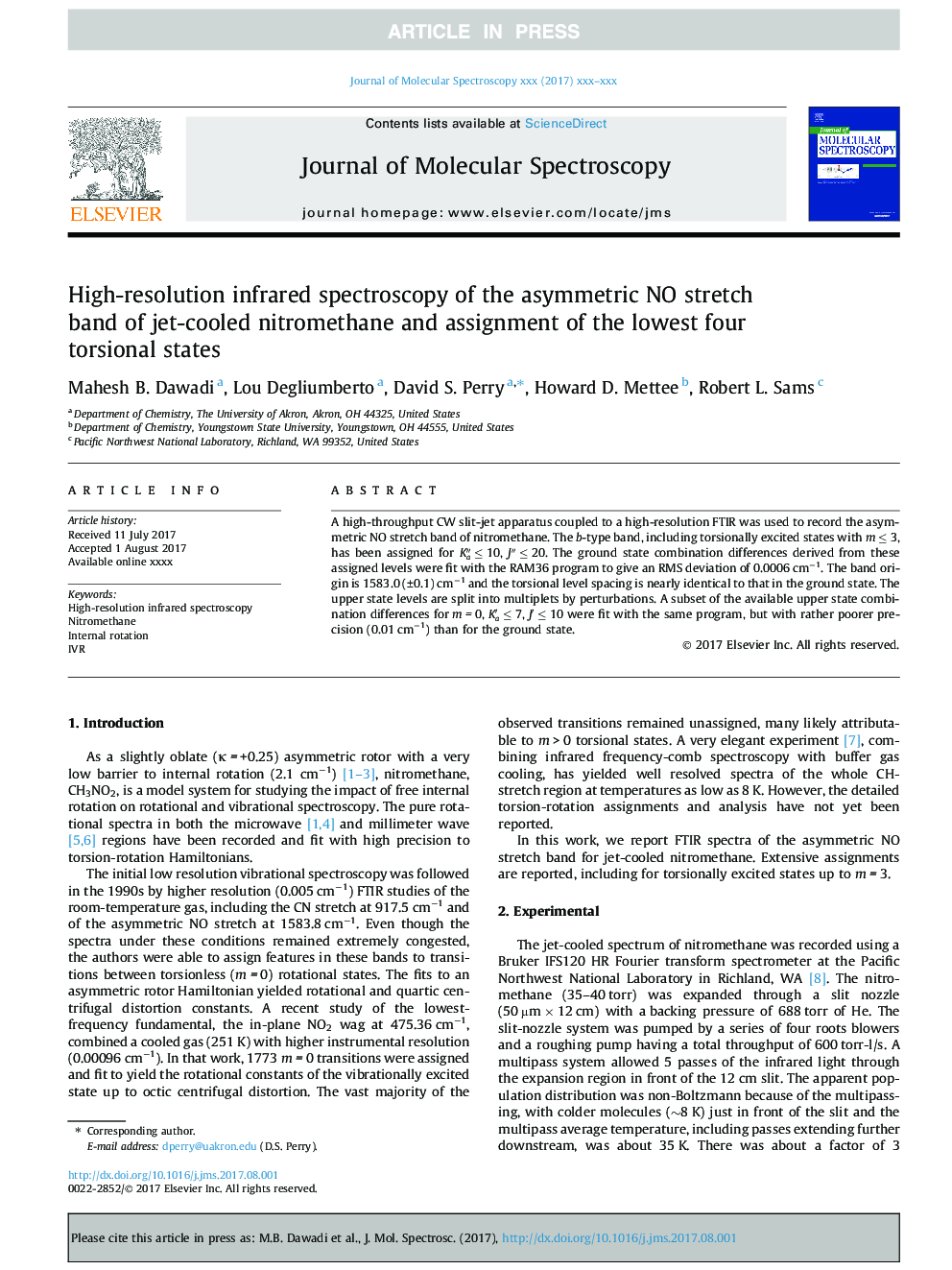 High-resolution infrared spectroscopy of the asymmetric NO stretch band of jet-cooled nitromethane and assignment of the lowest four torsional states