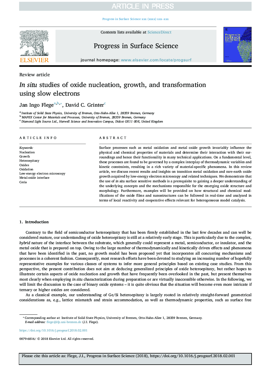 In situ studies of oxide nucleation, growth, and transformation using slow electrons