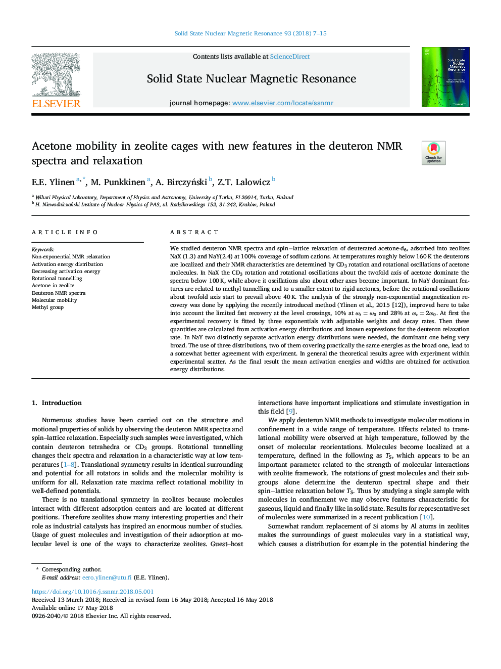 Acetone mobility in zeolite cages with new features in the deuteron NMR spectra and relaxation