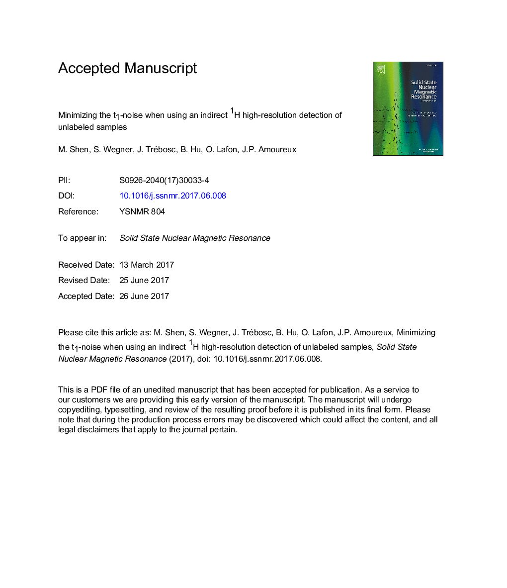 Minimizing the t1-noise when using an indirect 1H high-resolution detection of unlabeled samples