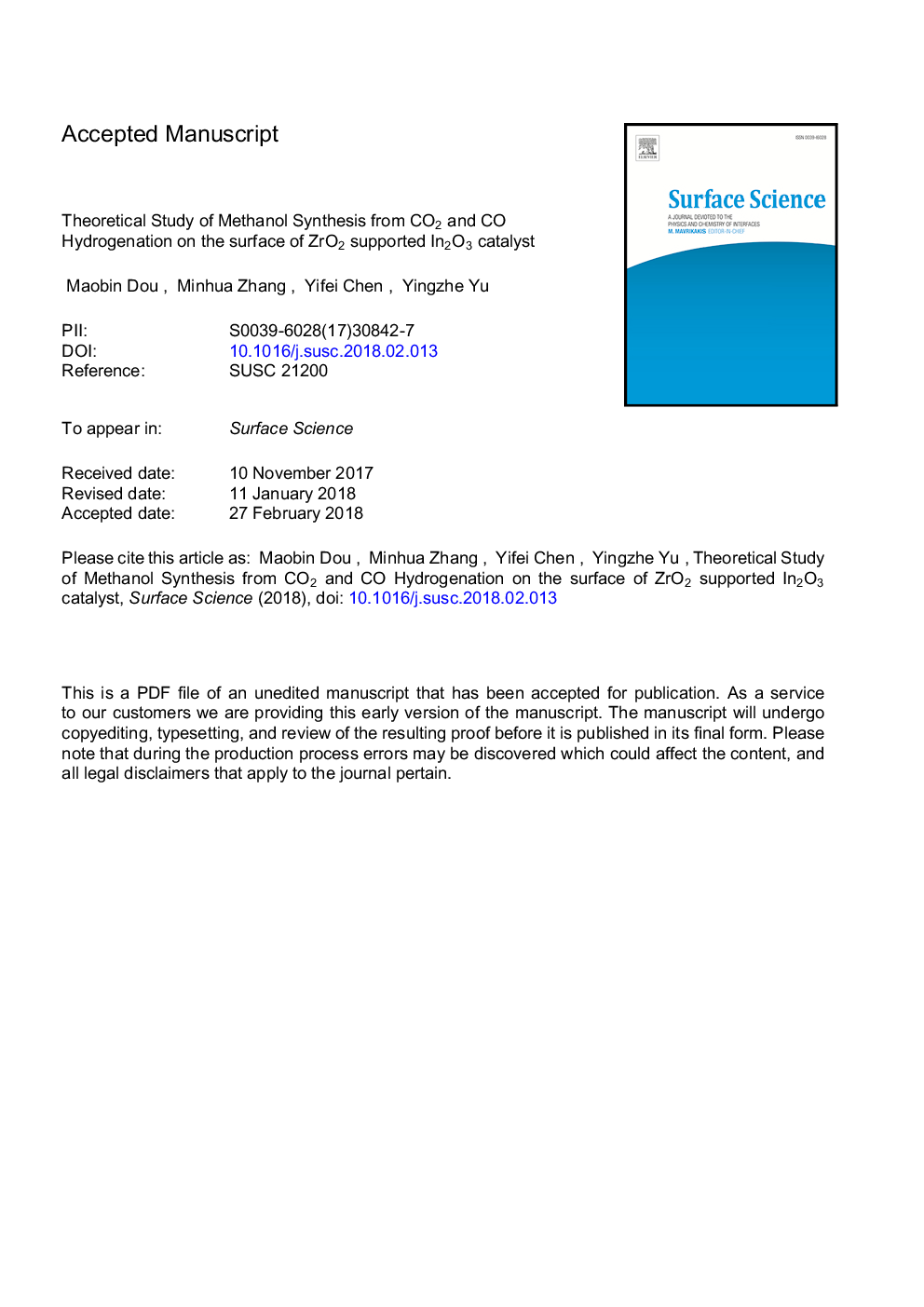 Theoretical study of methanol synthesis from CO2 and CO hydrogenation on the surface of ZrO2 supported In2O3 catalyst