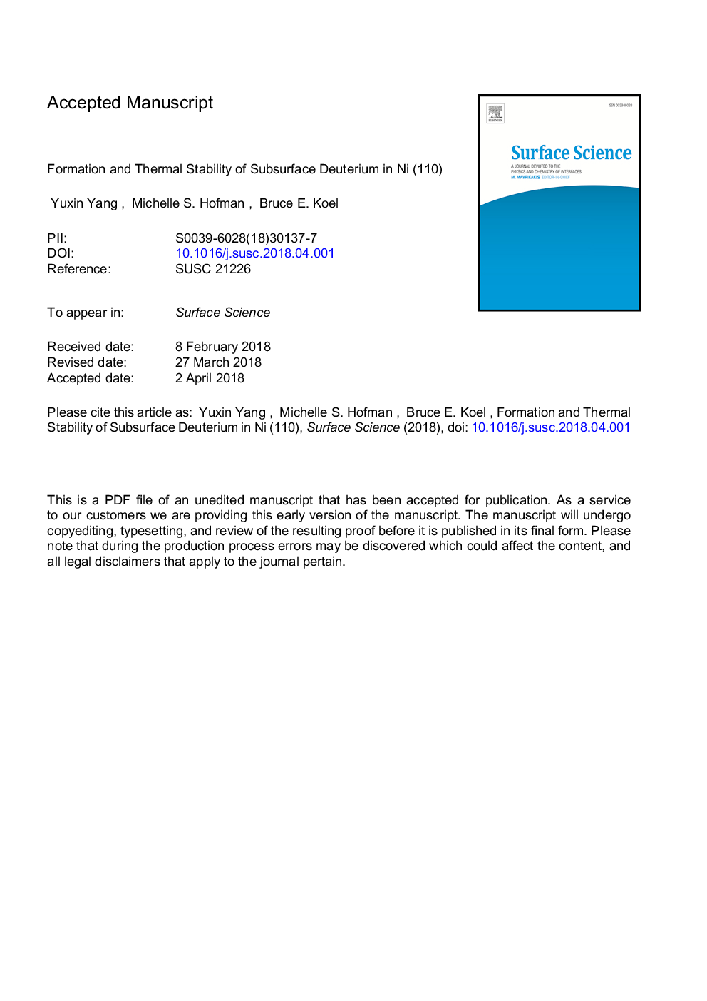 Formation and thermal stability of subsurface deuterium in Ni(110)