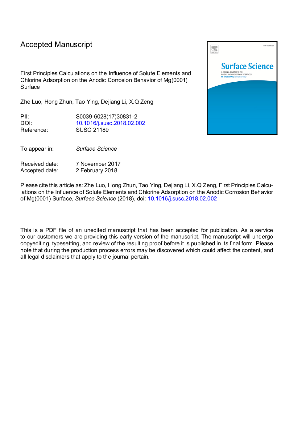 First principles calculations on the influence of solute elements and chlorine adsorption on the anodic corrosion behavior of Mg (0001) surface