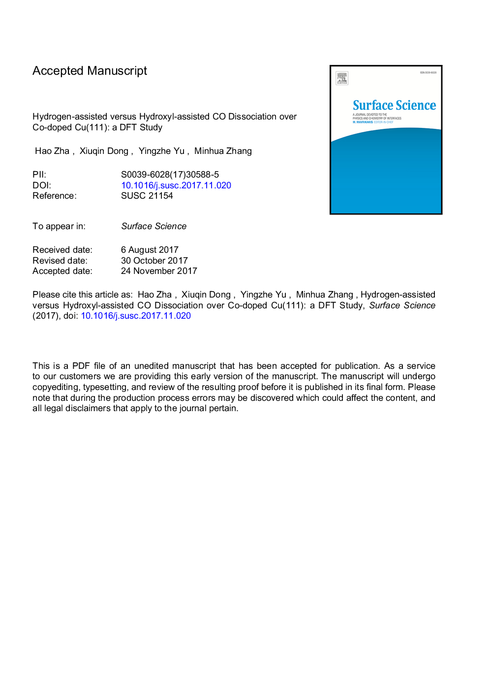 Hydrogen-assisted versus hydroxyl-assisted CO dissociation over Co-doped Cu(111): A DFT study