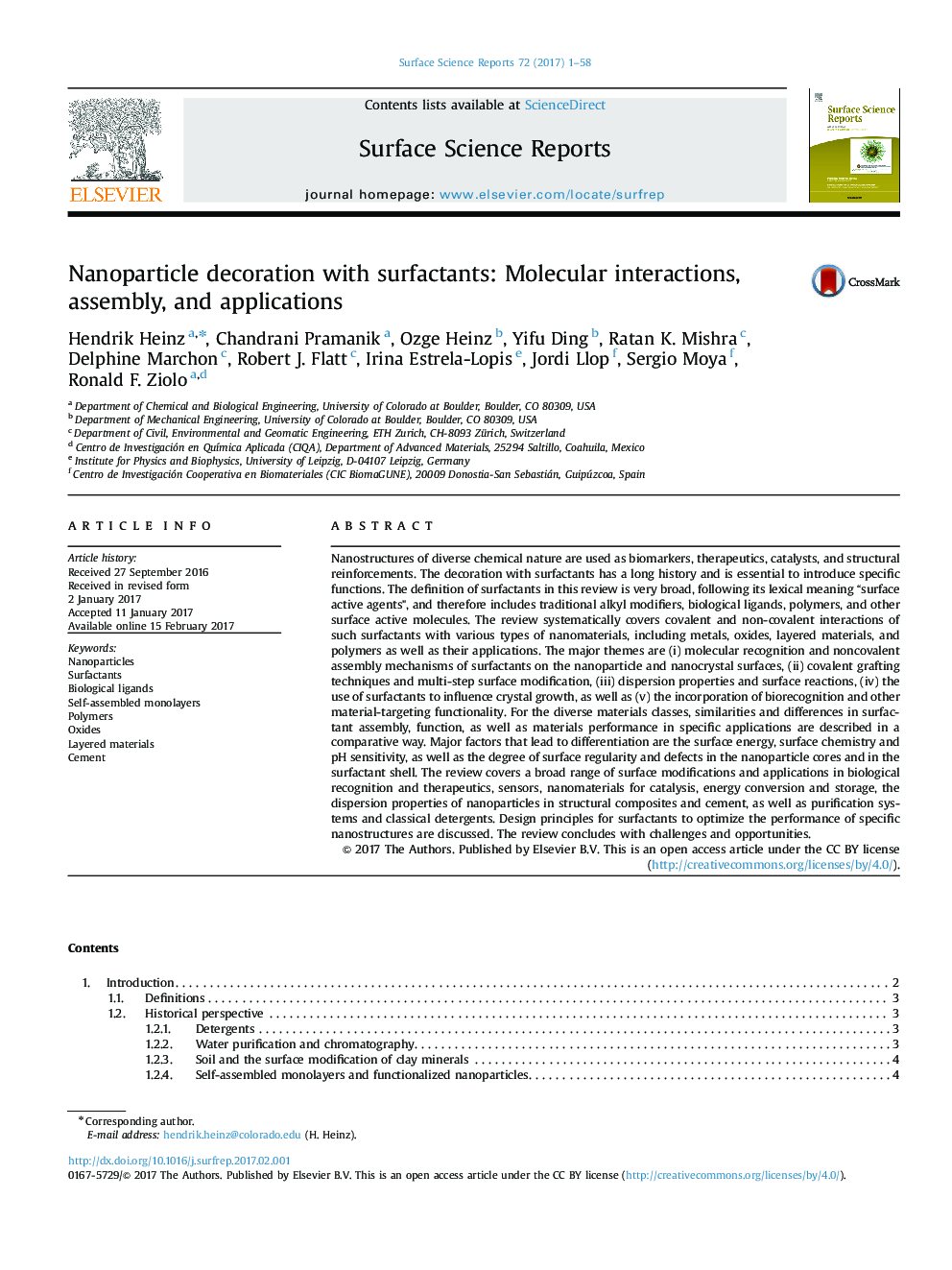 Nanoparticle decoration with surfactants: Molecular interactions, assembly, and applications