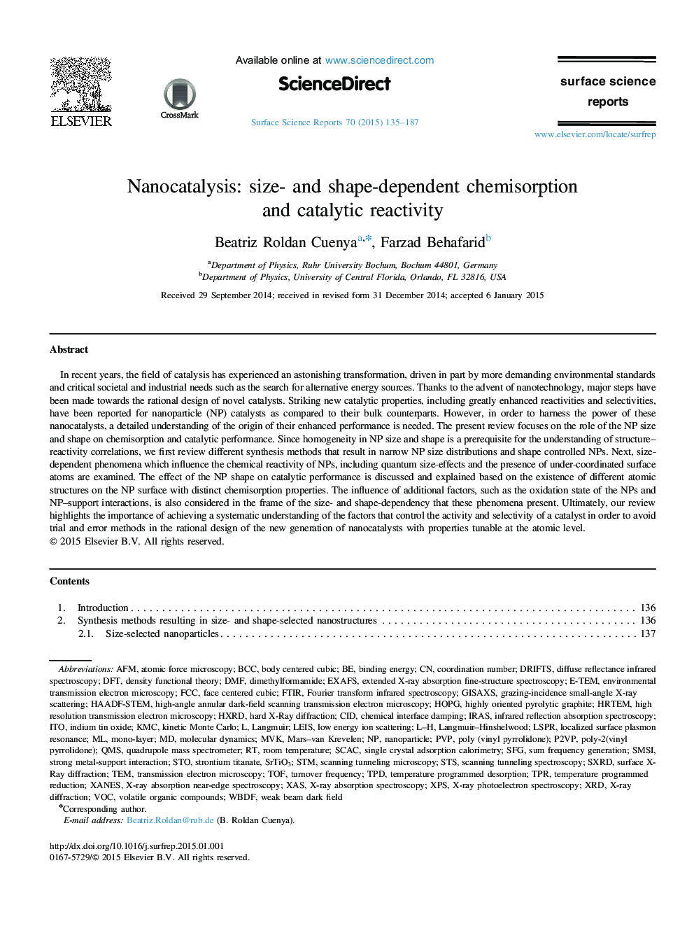 Nanocatalysis: size- and shape-dependent chemisorption and catalytic reactivity