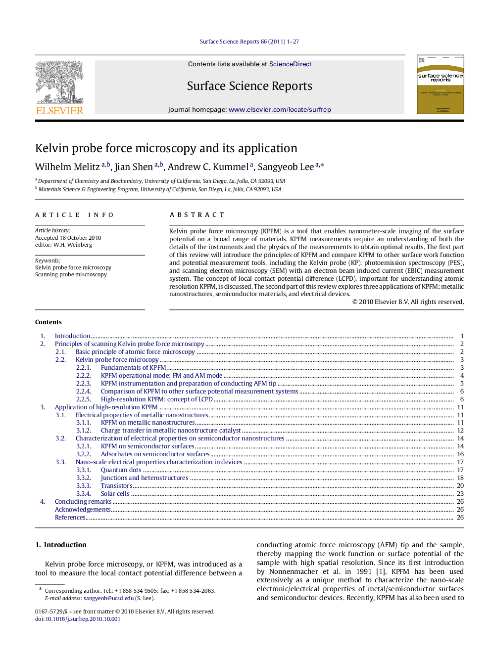 Kelvin probe force microscopy and its application