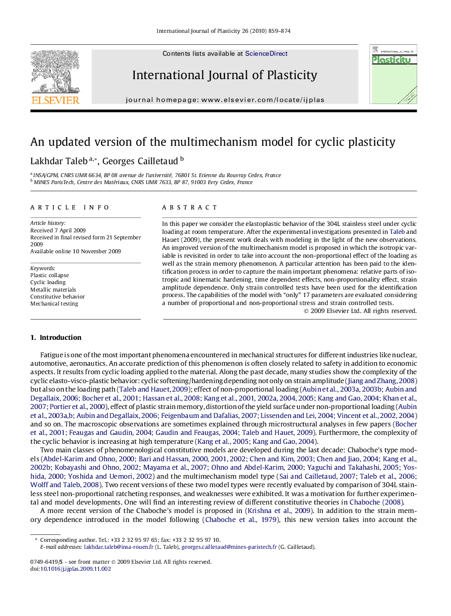 An updated version of the multimechanism model for cyclic plasticity