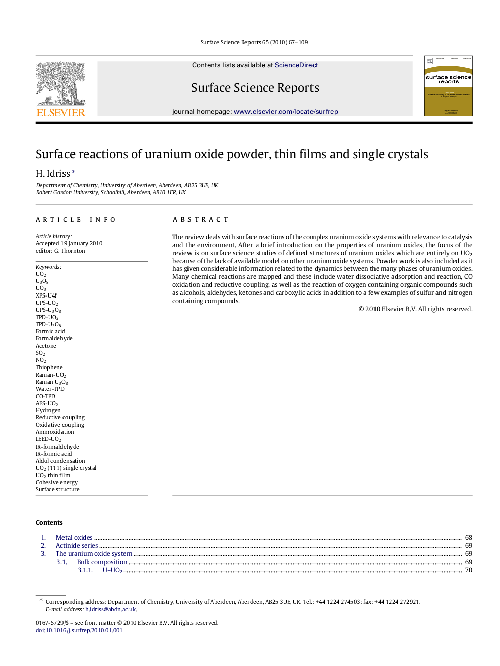 Surface reactions of uranium oxide powder, thin films and single crystals