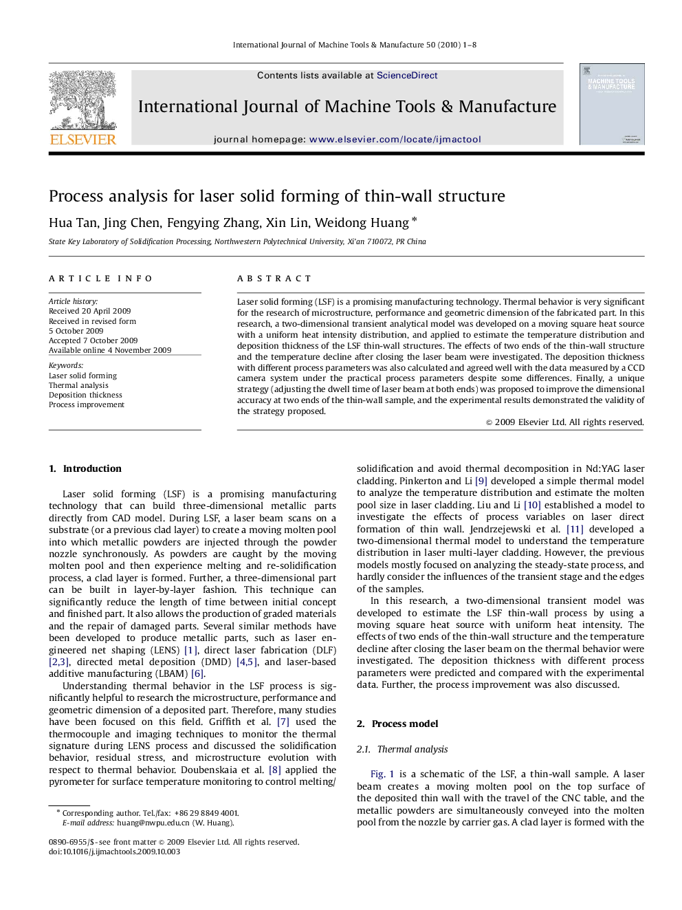 Process analysis for laser solid forming of thin-wall structure