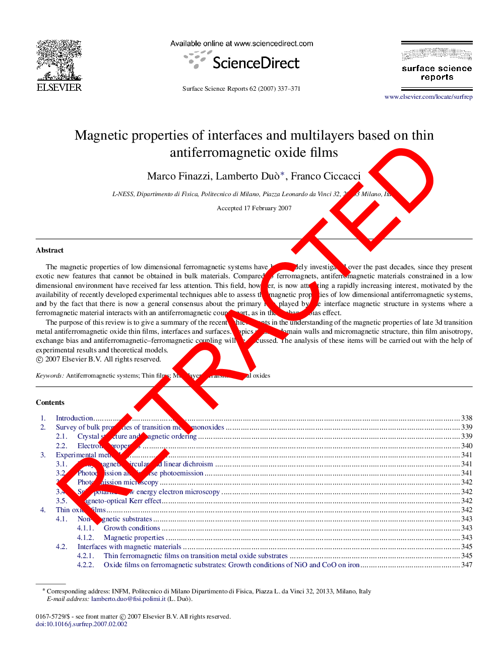 عکس صفحه اول مقاله: RETRACTED: Magnetic properties of interfaces and multilayers based on thin antiferromagnetic oxide films RETRACTED: Magnetic properties of interfaces and multilayers based on thin antiferromagnetic oxide films