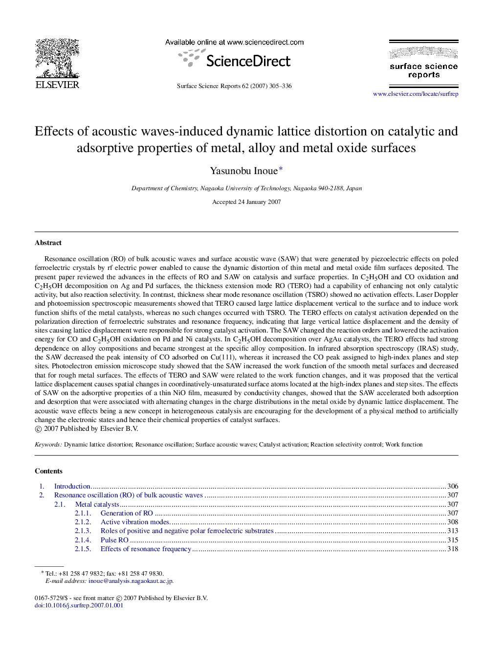 Effects of acoustic waves-induced dynamic lattice distortion on catalytic and adsorptive properties of metal, alloy and metal oxide surfaces