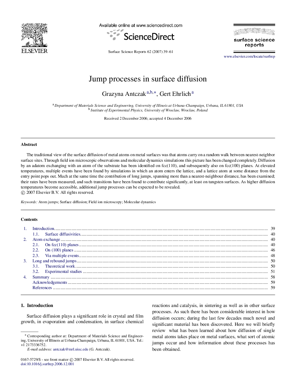 Jump processes in surface diffusion