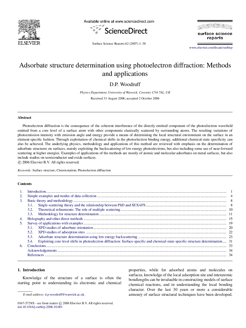 عکس صفحه اول مقاله: Adsorbate structure determination using photoelectron diffraction: Methods and applications Adsorbate structure determination using photoelectron diffraction: Methods and applications