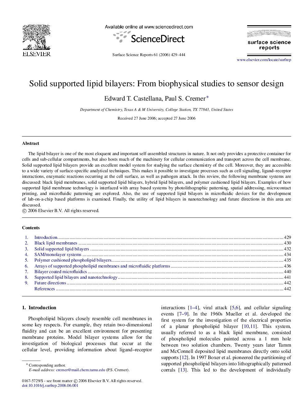 عکس صفحه اول مقاله: Solid supported lipid bilayers: From biophysical studies to sensor design Solid supported lipid bilayers: From biophysical studies to sensor design
