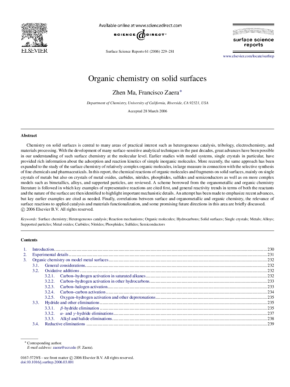 Organic chemistry on solid surfaces