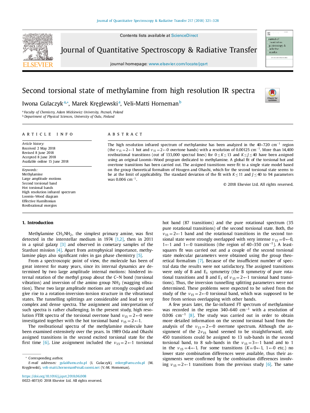 Second torsional state of methylamine from high resolution IR spectra