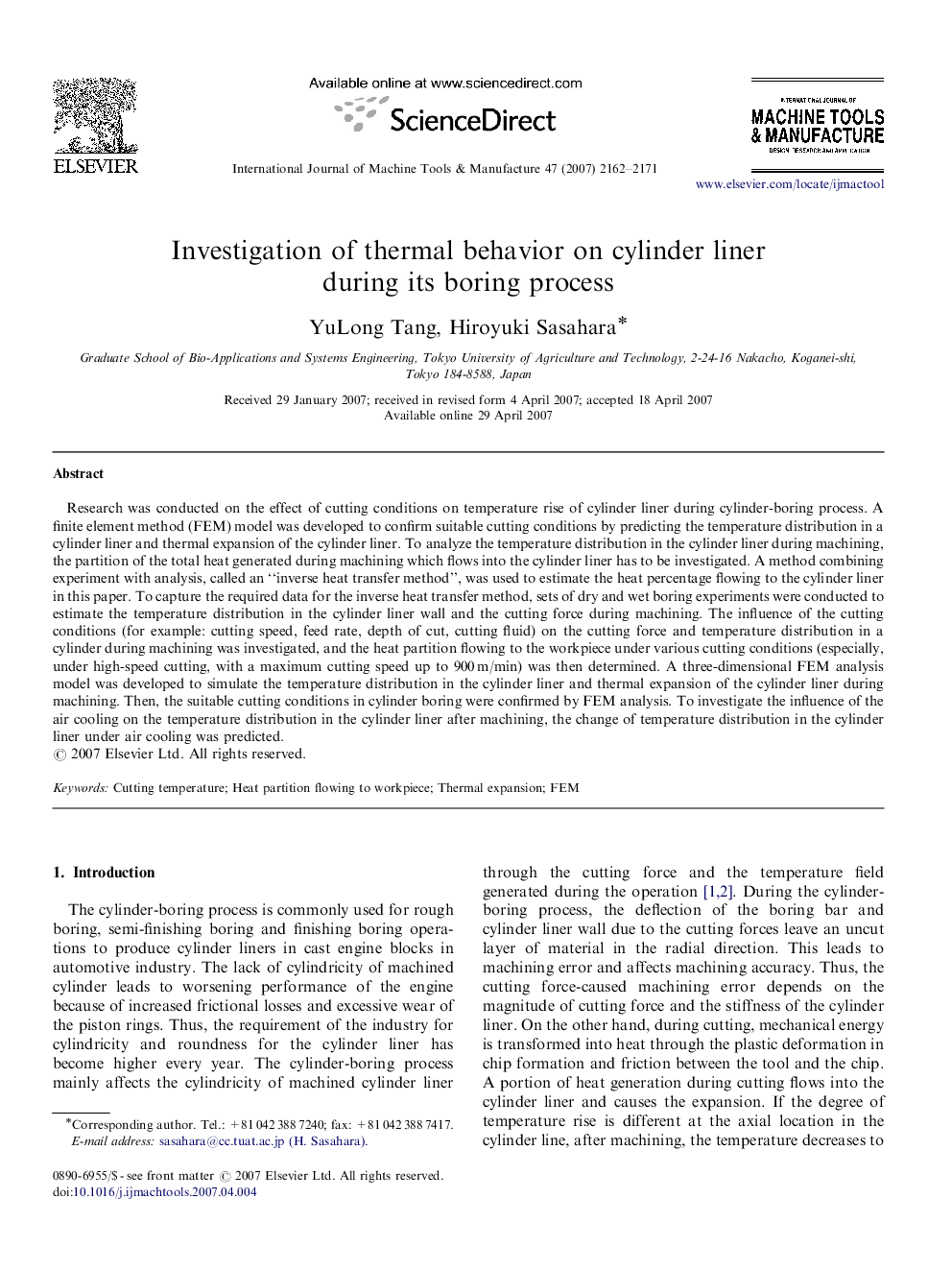 Investigation of thermal behavior on cylinder liner during its boring process