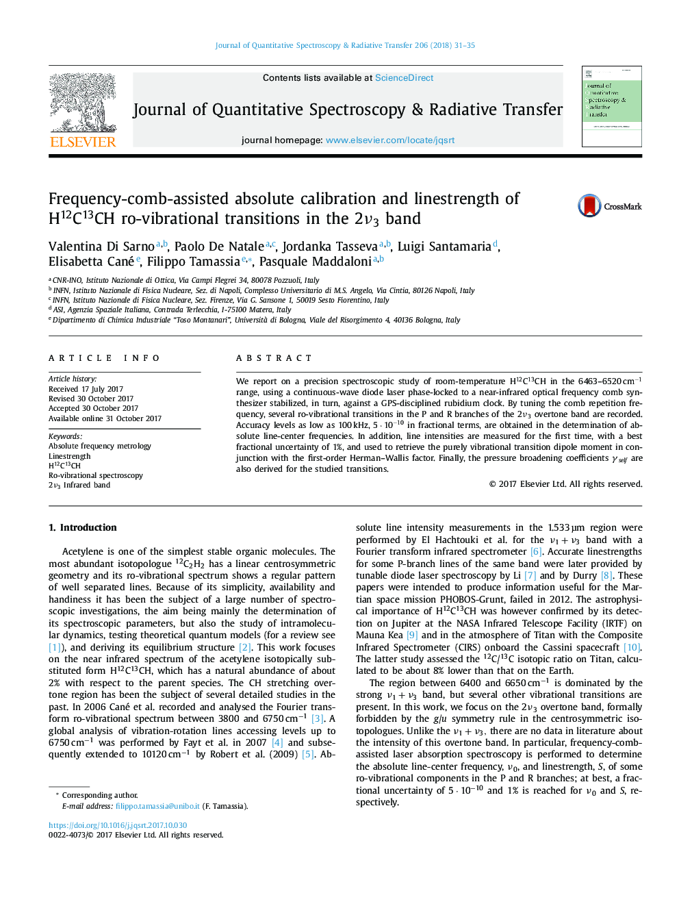 Frequency-comb-assisted absolute calibration and linestrength of H12C13CH ro-vibrational transitions in the 2Î½3 band