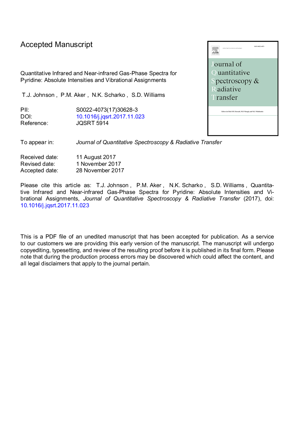 Quantitative infrared and near-infrared gas-phase spectra for pyridine: Absolute intensities and vibrational assignments