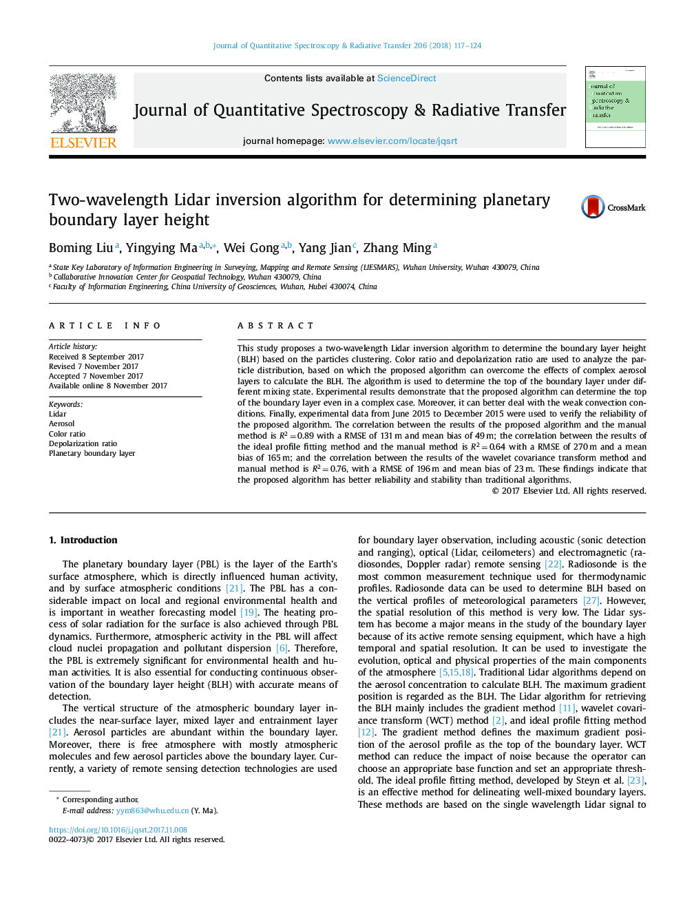 Two-wavelength Lidar inversion algorithm for determining planetary boundary layer height