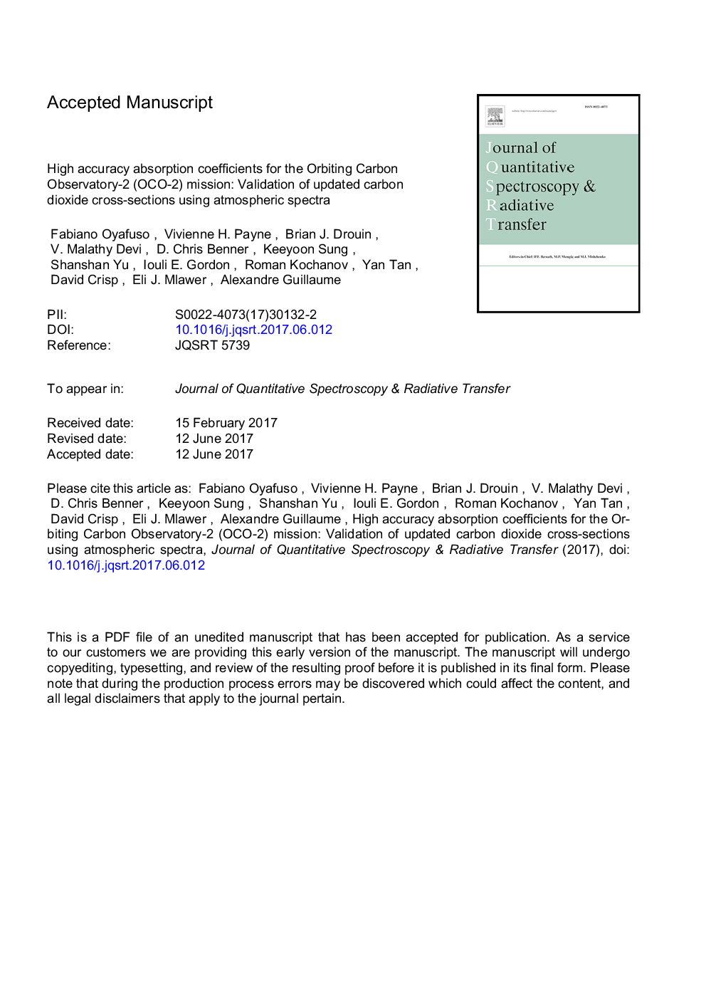 High accuracy absorption coefficients for the Orbiting Carbon Observatory-2 (OCO-2) mission: Validation of updated carbon dioxide cross-sections using atmospheric spectra