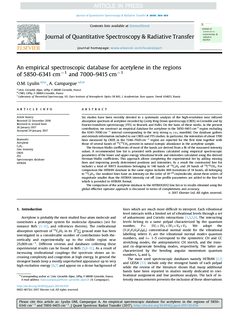 An empirical spectroscopic database for acetylene in the regions of 5850-6341Â cmâ1 and 7000-9415Â cmâ1