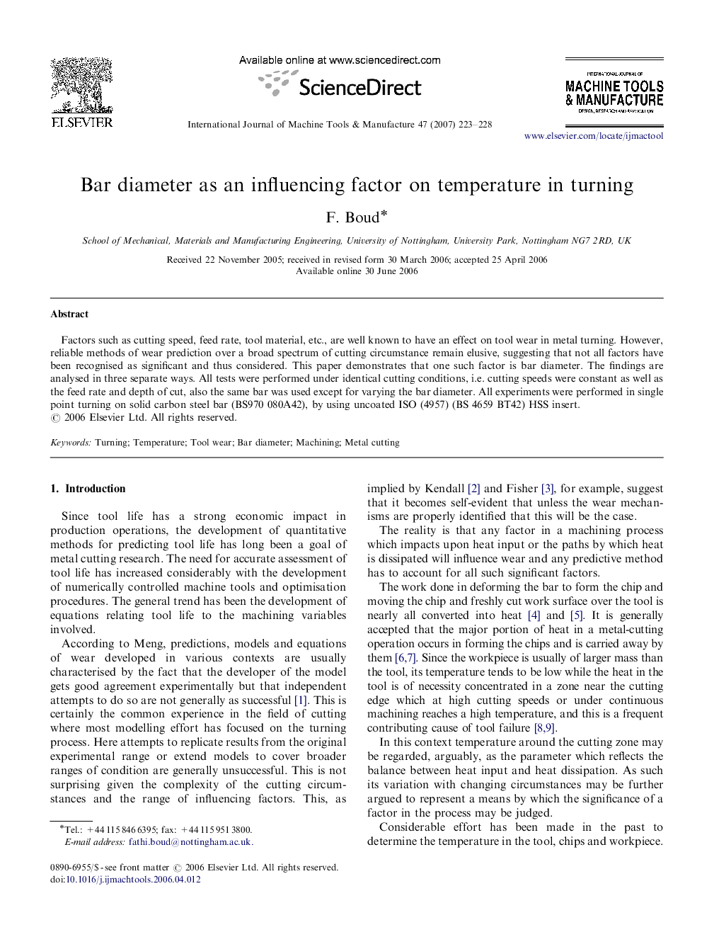 Bar diameter as an influencing factor on temperature in turning