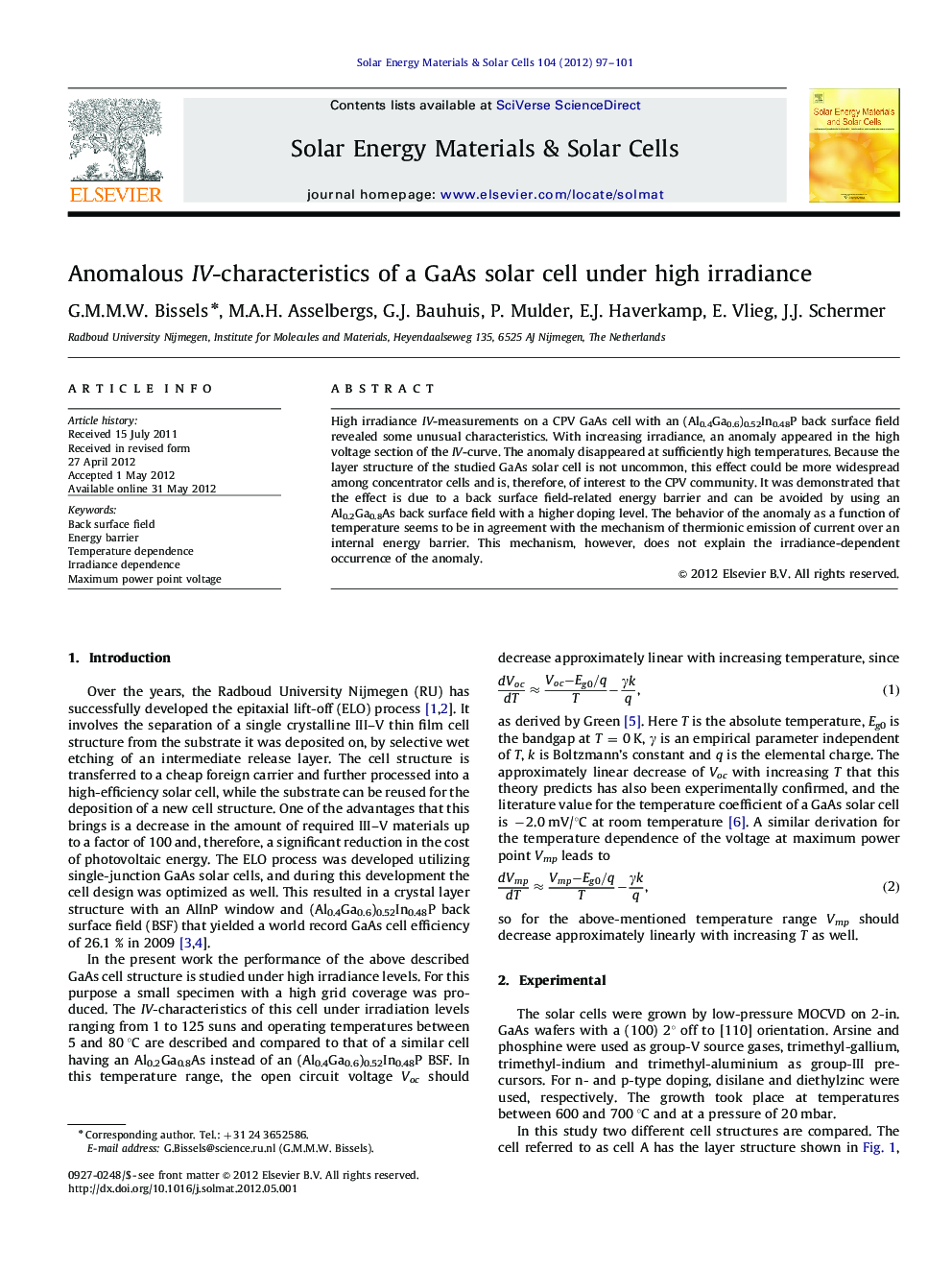 Anomalous IV-characteristics of a GaAs solar cell under high irradiance