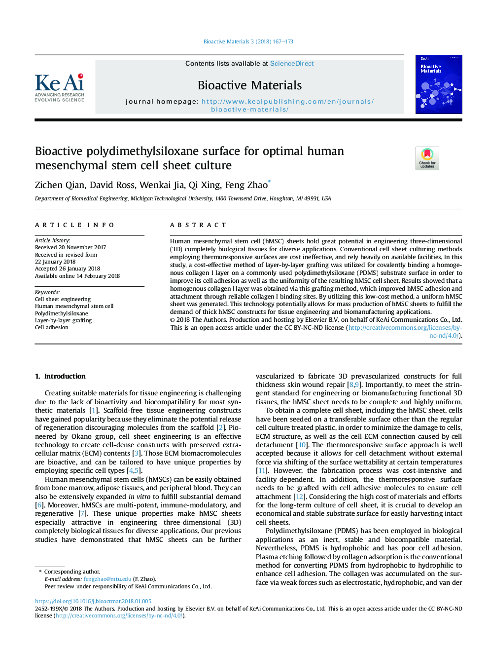 Bioactive polydimethylsiloxane surface for optimal human mesenchymal stem cell sheet culture