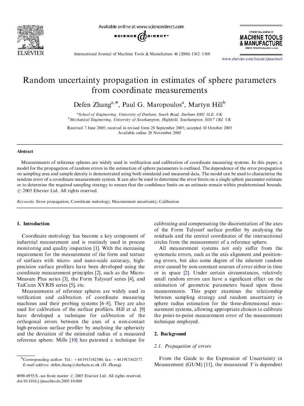 Random uncertainty propagation in estimates of sphere parameters from coordinate measurements