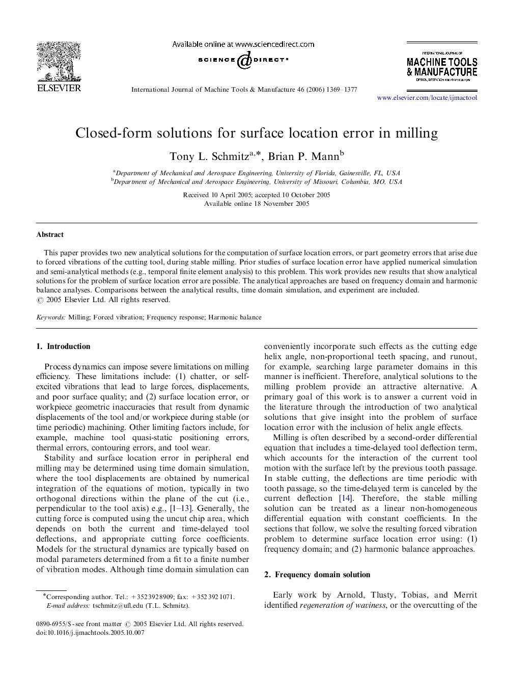 Closed-form solutions for surface location error in milling