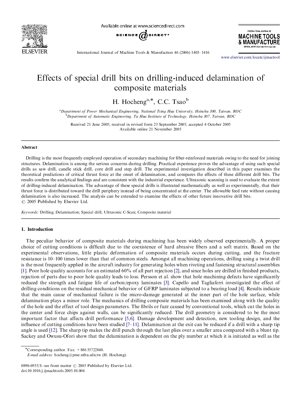 Effects of special drill bits on drilling-induced delamination of composite materials