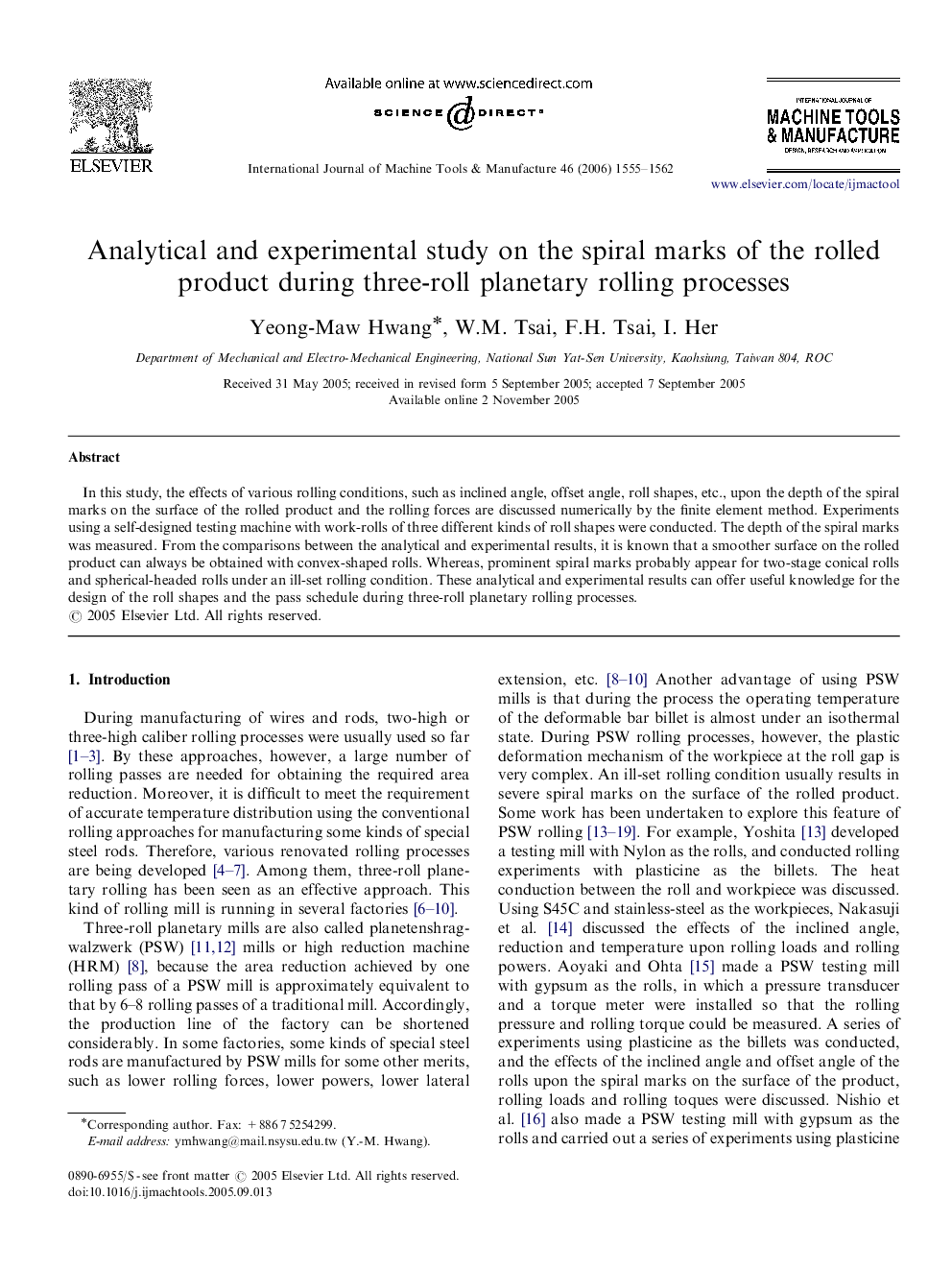 Analytical and experimental study on the spiral marks of the rolled product during three-roll planetary rolling processes