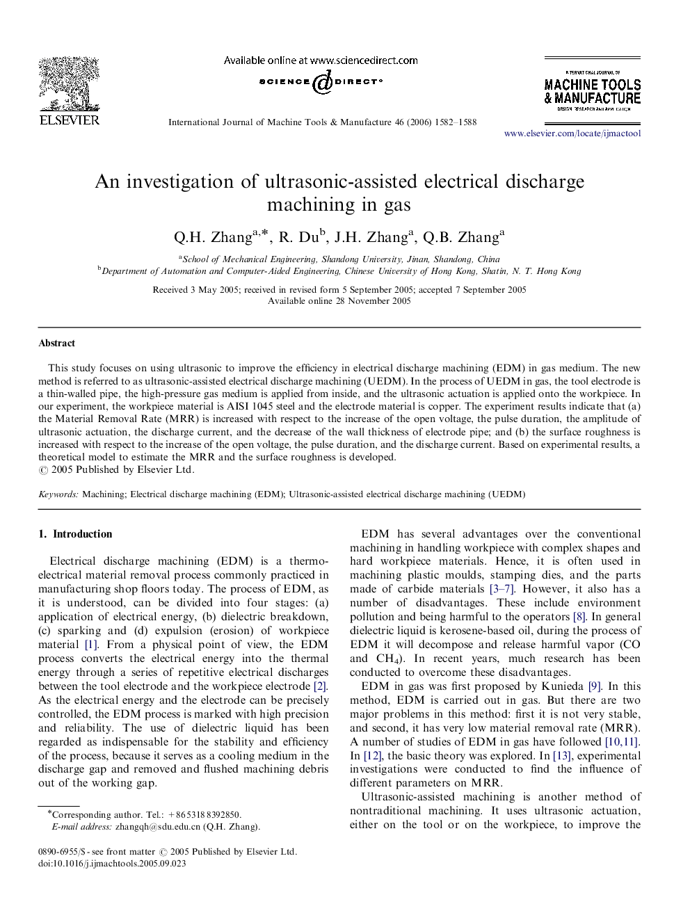 An investigation of ultrasonic-assisted electrical discharge machining in gas