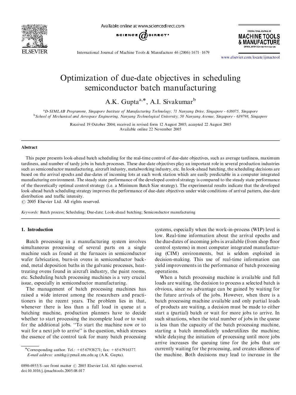 Optimization of due-date objectives in scheduling semiconductor batch manufacturing