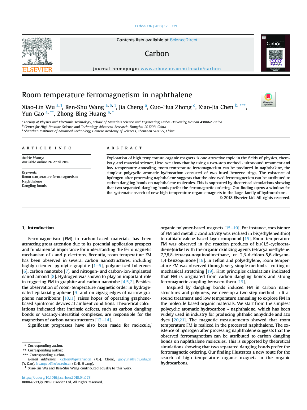 Room temperature ferromagnetism in naphthalene