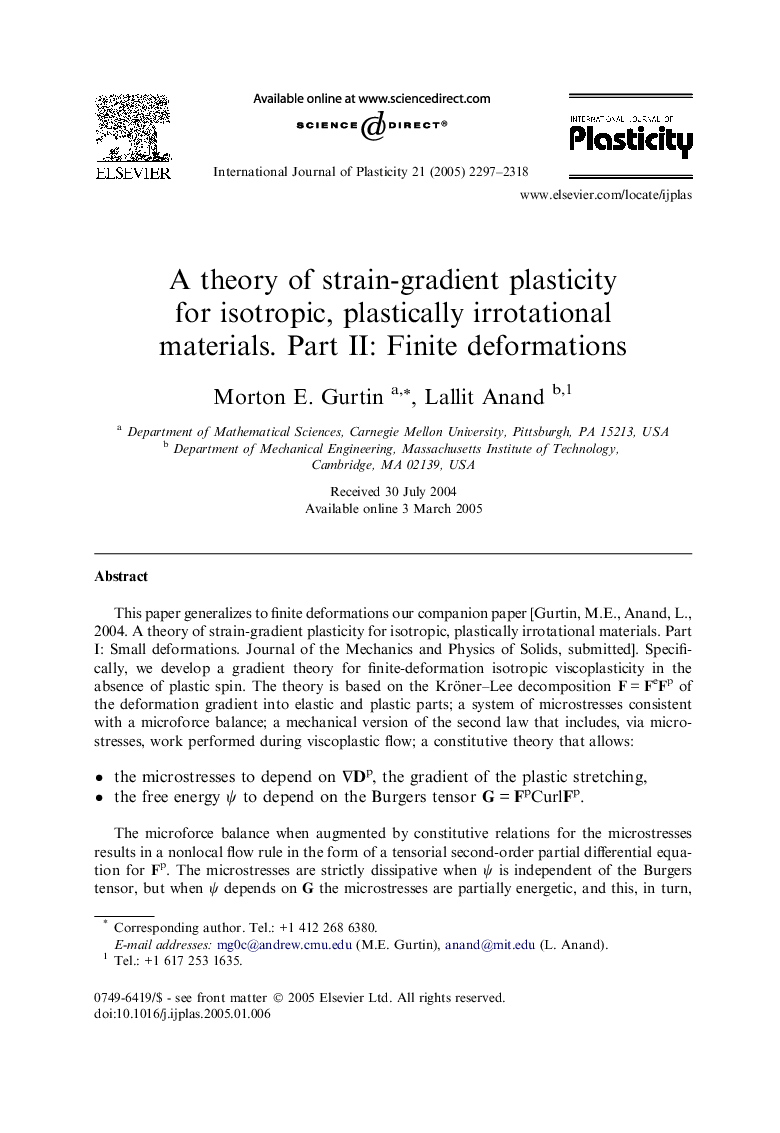 A theory of strain-gradient plasticity for isotropic, plastically irrotational materials. Part II: Finite deformations