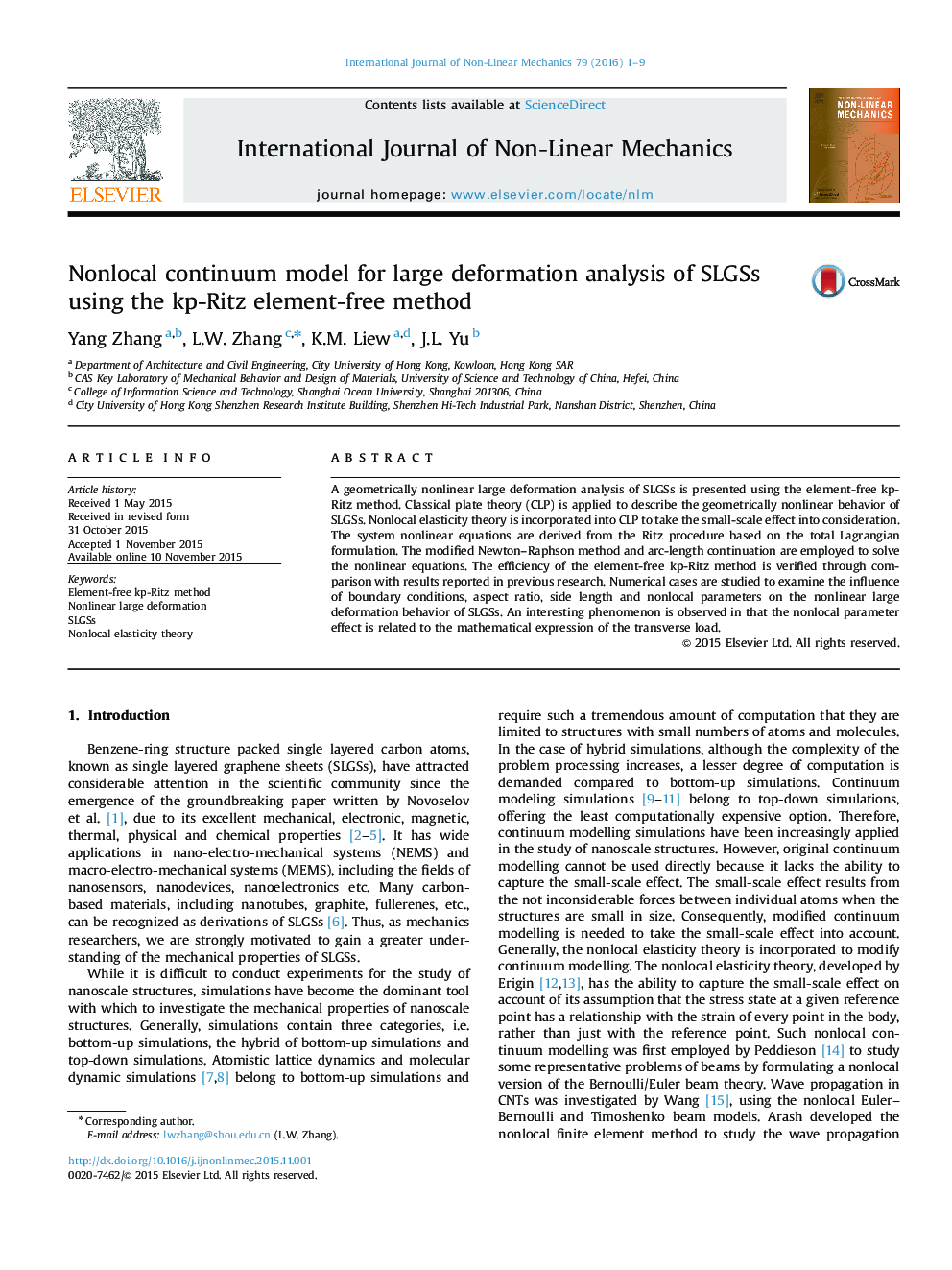 Nonlocal continuum model for large deformation analysis of SLGSs using the kp-Ritz element-free method